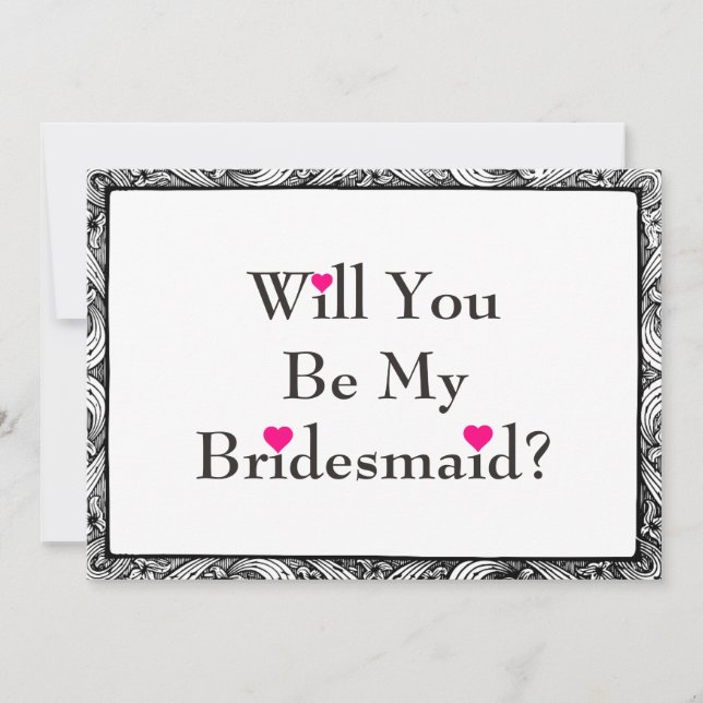 Swirl blir min bridesmaid med Rosa Heart Inbjudningar (Framsida)