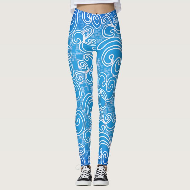 Swirl Blue Mönster Leggings (Framsida)