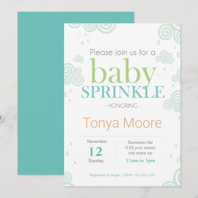 Swirl Cloud Baby Sprinkle-inbjudan Inbjudningar (Fram/baksida)