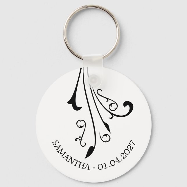 Swirl Elegant Ornament Horror Black Gothic Nyckelring (Framsida)