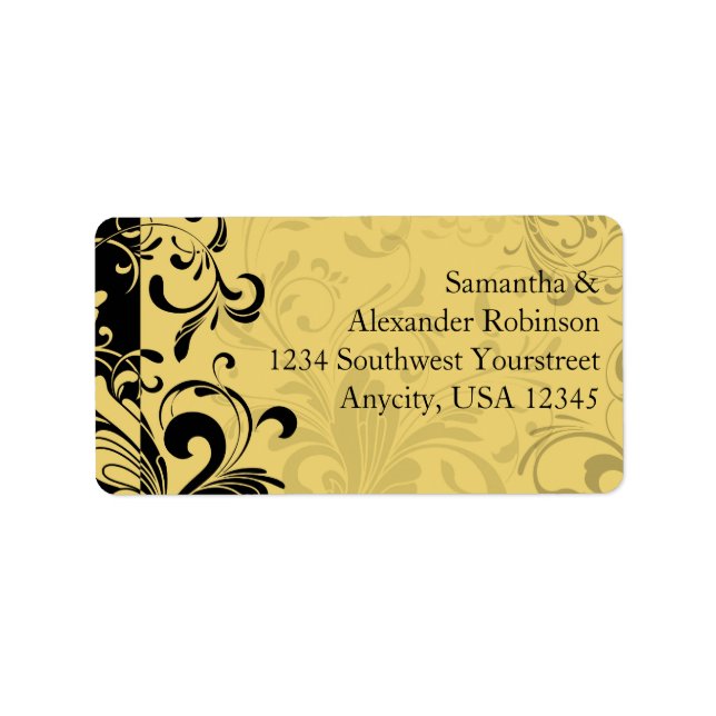 Swirl för gult och svart Contemporary Adressetikett (Framsidan)