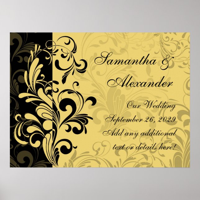 Swirl för gult och svart Contemporary Poster (Framsidan)