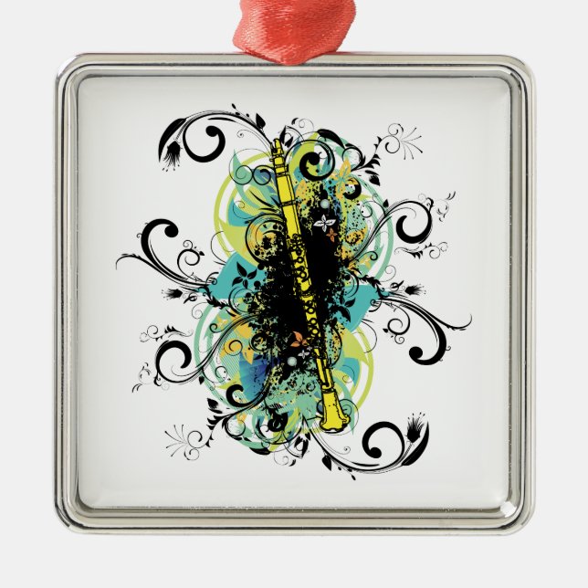 Swirl Grunge Clarinet Julgransprydnad Metall (Framsidan)