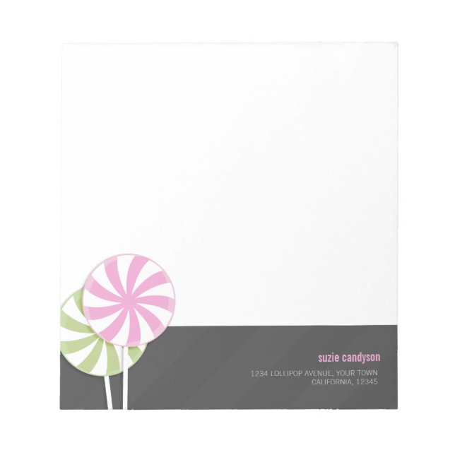 Swirl-Lollipops för rosa och Grönt som kan anpassa Anteckningsblock (Framsida)