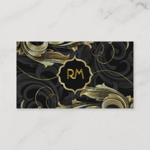 Swirl med svart Guld och Mönster-Elegant-Blommigt Visitkort