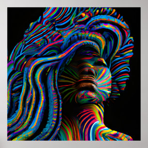 Swirl Rainbow Hair Black Melanin Afro Queen Krona Poster