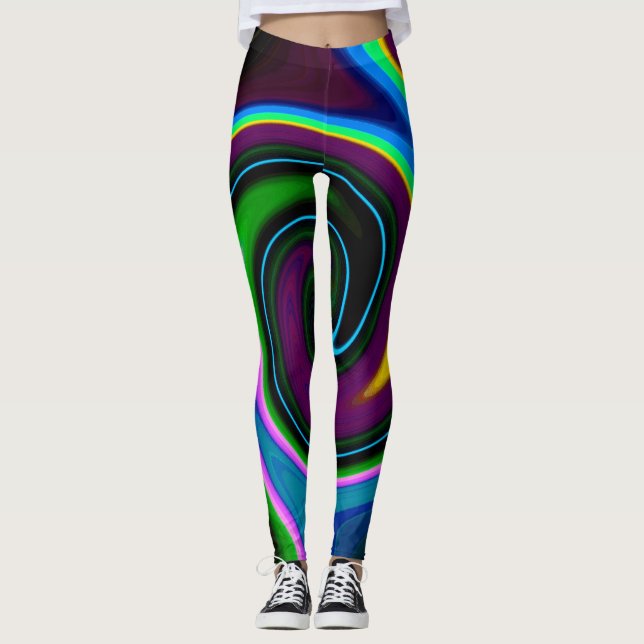 Swirl Retro Blue Leggings (Framsida)