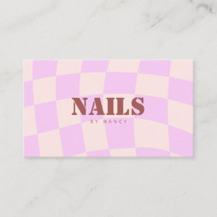 Swirl Rosa Retro Checkerboard Nail Salon Visitkort