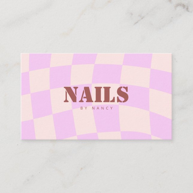 Swirl Rosa Retro Checkerboard Nail Salon Visitkort (Framsida)