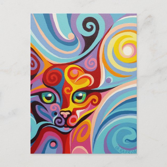 Swirl Spirits Luna Måne Cat Postcard Spirit Animal Vykort (Framsida)