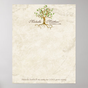 Swirl Träd Roots Antique Tan Bröllop Signing Lakan Poster
