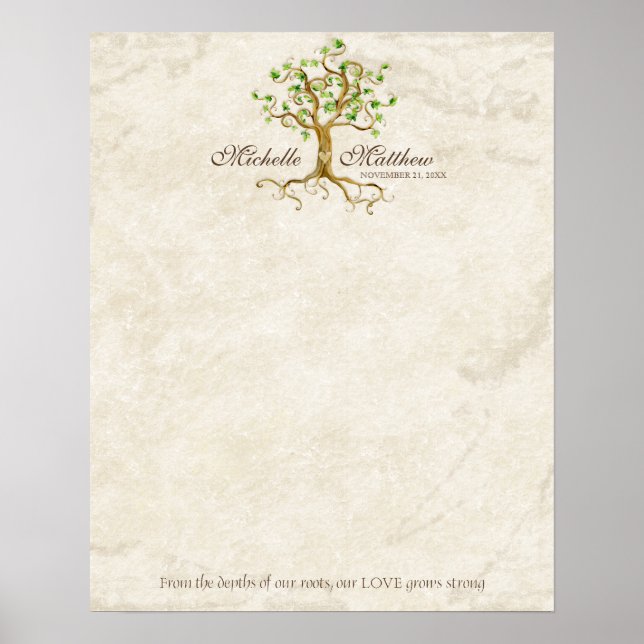 Swirl Träd Roots Antique Tan Bröllop Signing Lakan Poster (Framsidan)