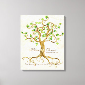 Swirl Träd Roots Antiqued Cream Bröllop Gift Art Canvastryck