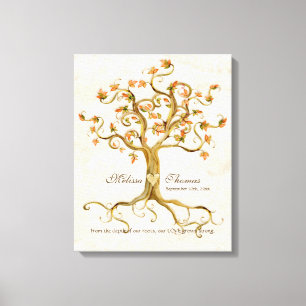 Swirl Träd Roots Antiqued Fall Wedding Art Canvastryck
