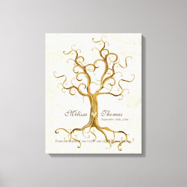 Swirl Träd Roots Antiqued Fall Wedding Art Canvastryck (Framsida)