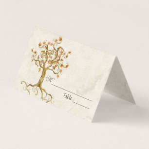 Swirl Träd Roots Antiqued Parchment Bordsnummer Visitkort