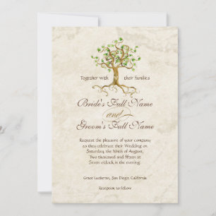 Swirl Träd Roots Antiqued Parchment Bröllop Inbjudningar