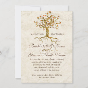 Swirl Träd Roots Antiqued Parchment Bröllop Inbjudningar