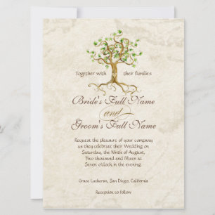 Swirl Träd Roots Antiqued Parchment Bröllop Inbjudningar