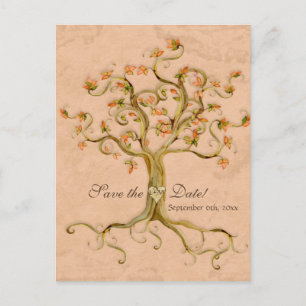 Swirl Träd Roots Antiqued Parchment Bröllop Spara Meddelande Vykort