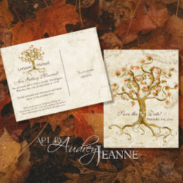 Swirl Träd Roots Antiqued Parchment Bröllop Spara Meddelande Vykort