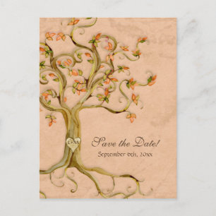 Swirl Träd Roots Antiqued Parchment Bröllop Spara Meddelande Vykort