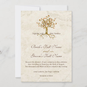 Swirl Träd Roots Antiqued Parchment Monogrammed fö Inbjudningar
