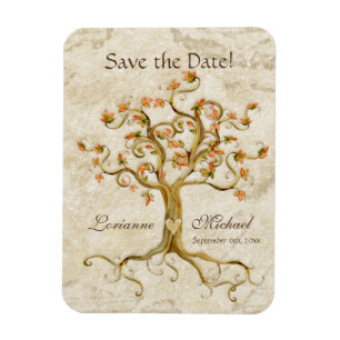 Swirl Träd Roots Antiqued Parchment Spara datumet Magnet
