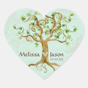 Swirl Träd Roots Antiqued Personlig Namn Heart Hjärtformat Klistermärke