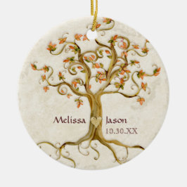 Swirl Träd Roots Antiqued Personlig Namn Heart Julgransprydnad Keramik