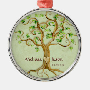 Swirl Träd Roots Antiqued Personlig Namn Heart Julgransprydnad Metall