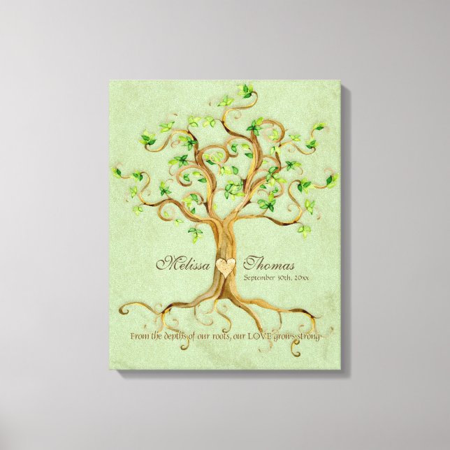 Swirl Träd Roots Antiqued Sage Bröllop Gift Art Canvastryck (Framsida)