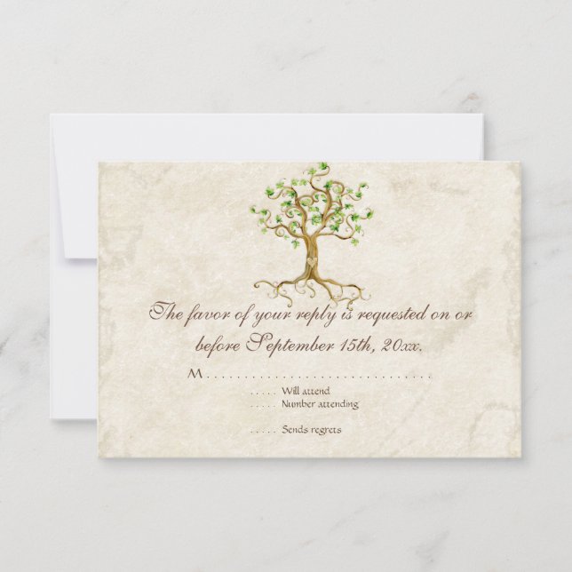 Swirl Träd Roots Antiqued Sage OSA Responcard Kort (Framsida)