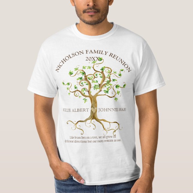Swirl Träd Roots Watercolor Family Reunion Namn T Shirt (Framsida)