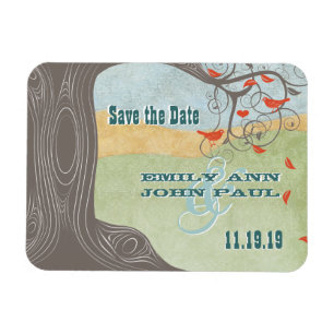 Swirl Träd Wood Love birds Grain Spara datum Magnet