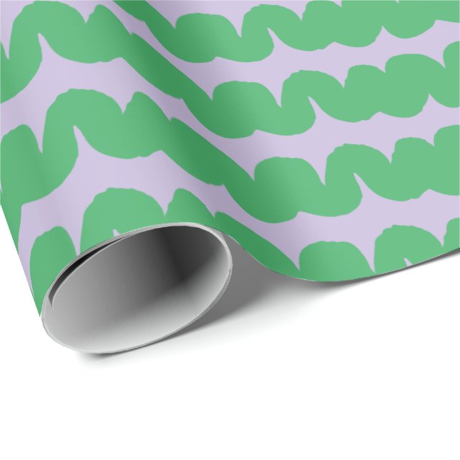 Swirl Wave Rand Lilac Grönt Wrapping Papper Presentpapper (Rullad Hörn)