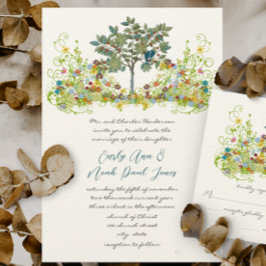 Swirled Blommor Love birds Träd bröllopsinbjudan Inbjudningar
