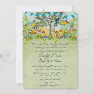 Swirled Romantic Lovebird Träd bröllopsinbjudan Inbjudningar