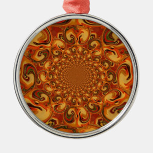 Swirling Abstrakt orange-, brun- och grönt-toner Julgransprydnad Metall