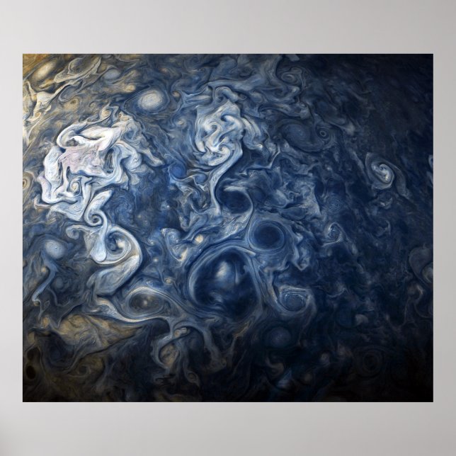 Swirling Blue Clouds of Planet Jupiter Juno Cam Poster (Framsidan)