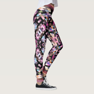 Swirling Checkerboard-Abstrakt i svart, Rosa Leggings