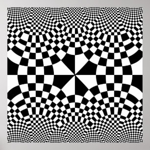Swirling-Checkers Optisk Illusion Black & White Poster
