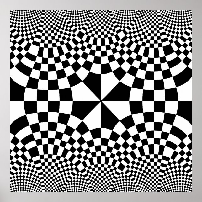 Swirling-Checkers Optisk Illusion Black & White Poster (Framsidan)