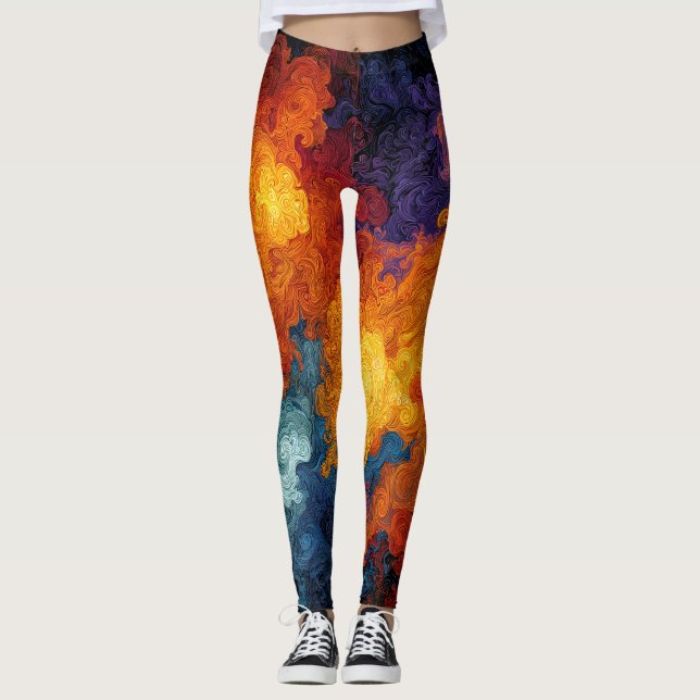 Swirling Elemental Nebula Abstract Leggings (Framsida)