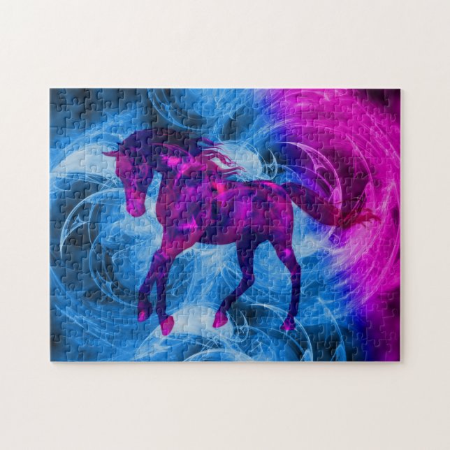Swirling Fractal Fantasy Black Horse Art Pussel (Horisontell)