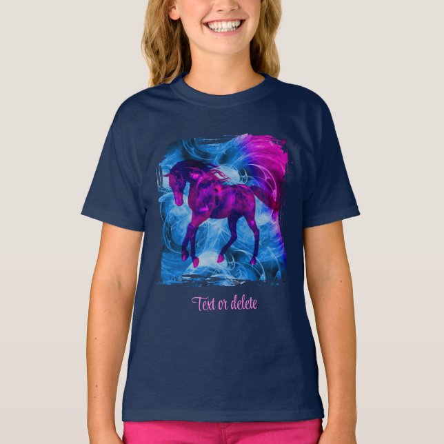 Swirling Fractal Fantasy Horse Art Personalized T Shirt (Framsida)
