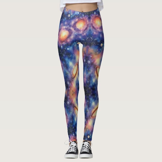 Swirling Galaxy Seamless Mönster Leggings (Framsida)