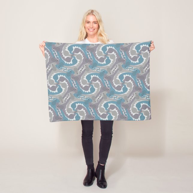 Swirling Hares Tesselation Blue Blanket 3 Fleecefilt (På plats)