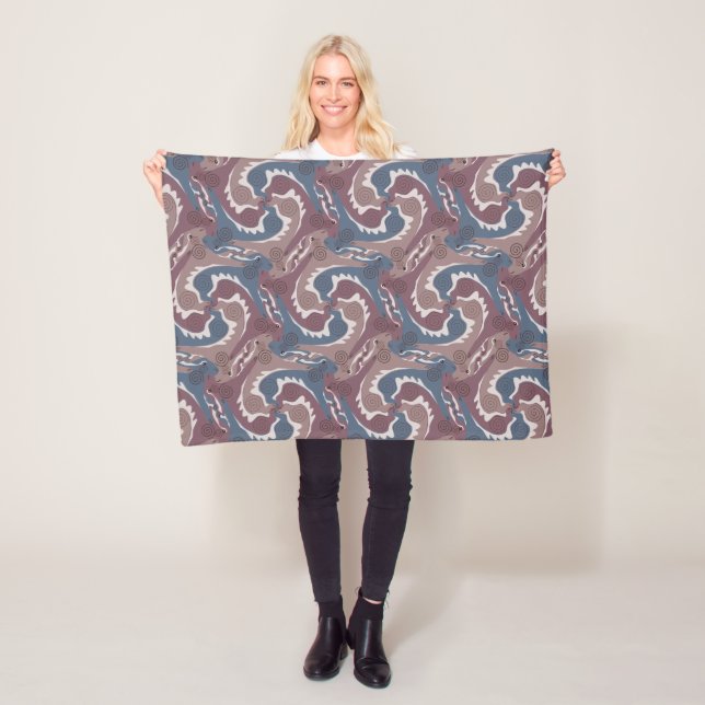 Swirling Hares Tesselation Blue Brown Blanket 7 Fleecefilt (På plats)