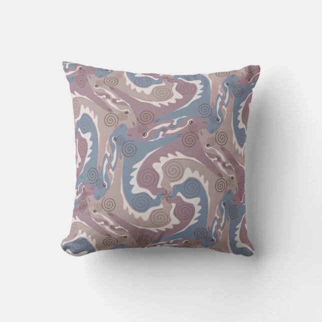 Swirling Hares Tesselation Blue Grått Pillow 1 Kudde (Framsida)
